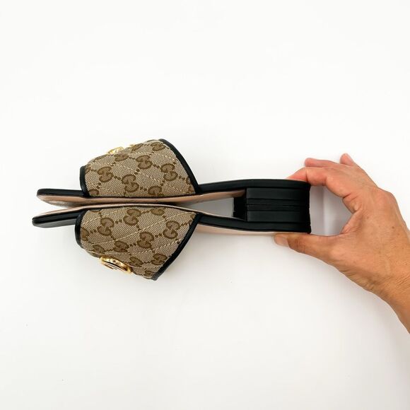 Gucci GG Quilted Monogram Sandals Slides Mules EU 38 US 8 Brown Gold - Picture 8 of 11